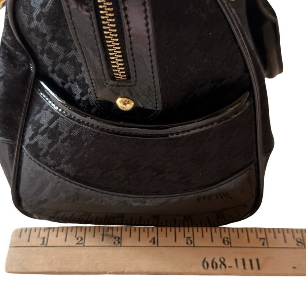 St. John Black Patent Logo Satchel Bag Gold Hardware Zip Top - Picture 9 of 12